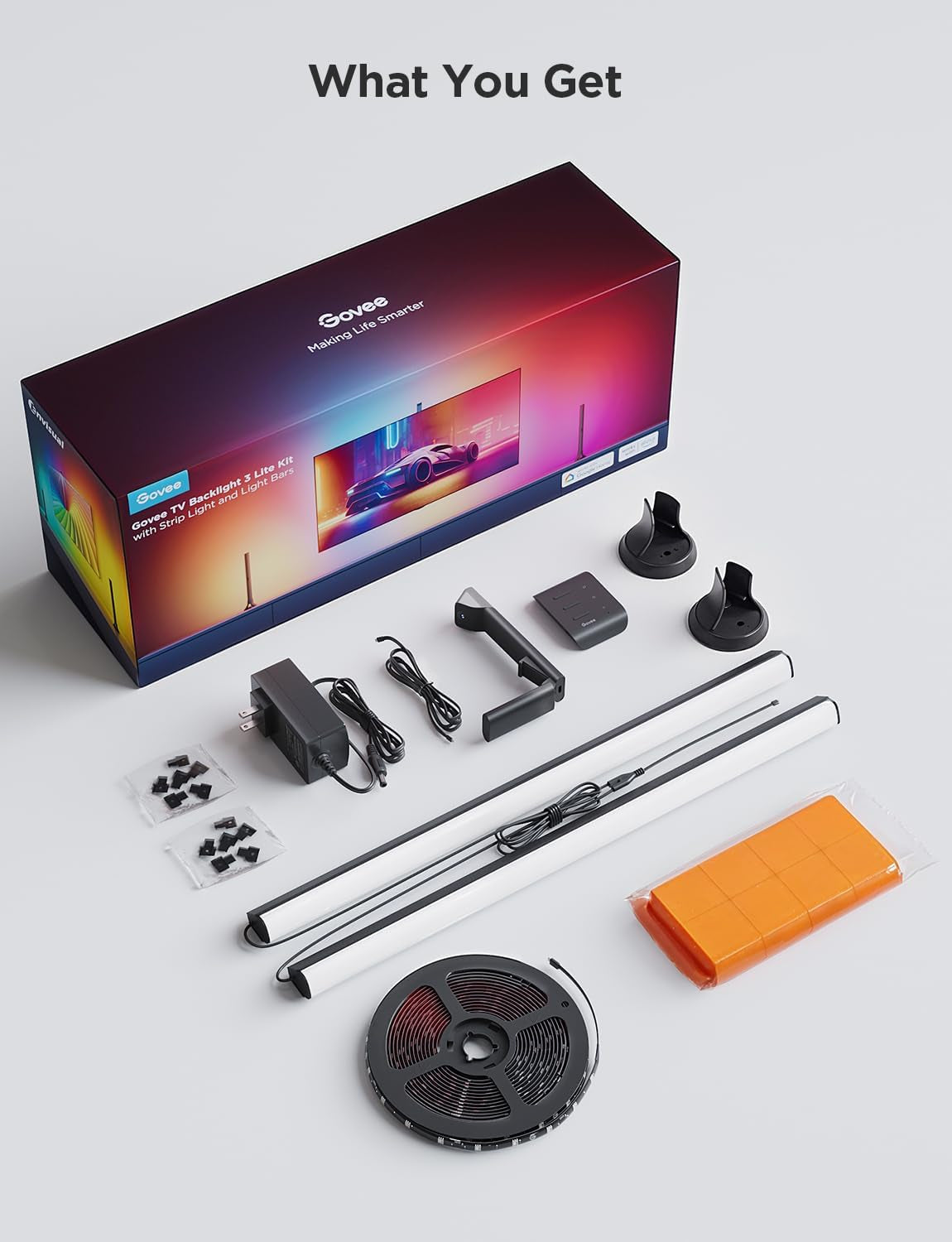 TV Backlight 3 Lite Kit, 11.8Ft RGBICW Wi-Fi TV LED Strip Lights for 55-65In Tvs with Camera and 15 Inches Smart Light Bars with 4-In-1 Light Beads - Works with Alexa & Google Home