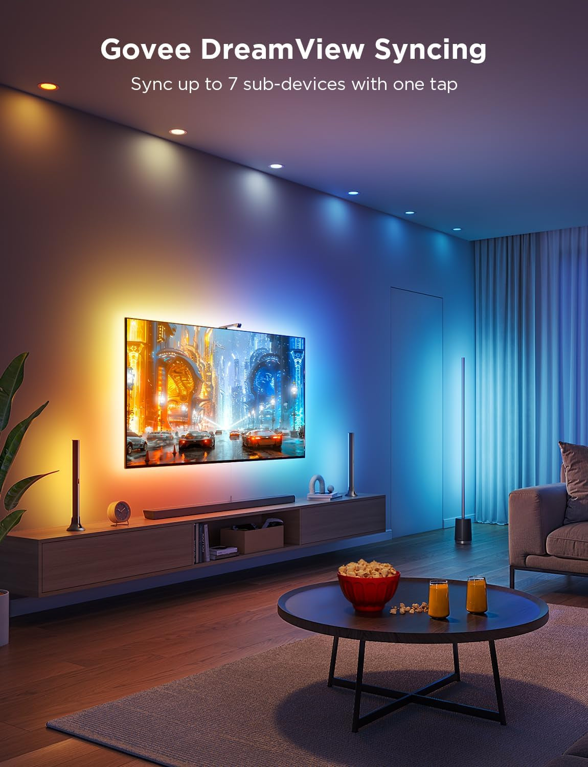 TV Backlight 3 Lite Kit, 11.8Ft RGBICW Wi-Fi TV LED Strip Lights for 55-65In Tvs with Camera and 15 Inches Smart Light Bars with 4-In-1 Light Beads - Works with Alexa & Google Home