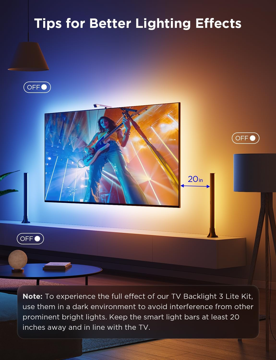 TV Backlight 3 Lite Kit, 11.8Ft RGBICW Wi-Fi TV LED Strip Lights for 55-65In Tvs with Camera and 15 Inches Smart Light Bars with 4-In-1 Light Beads - Works with Alexa & Google Home