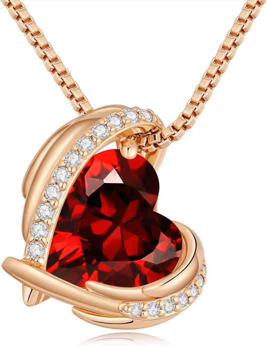 Mothers Day Gifts for Mom，Love Heart Pendant Necklaces for Women, Silver Tone Rose Gold Tone Birthstone Jewelry Gifts for Wife Her