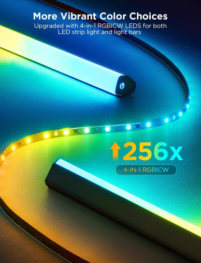 TV Backlight 3 Lite Kit, 11.8Ft RGBICW Wi-Fi TV LED Strip Lights for 55-65In Tvs with Camera and 15 Inches Smart Light Bars with 4-In-1 Light Beads - Works with Alexa & Google Home
