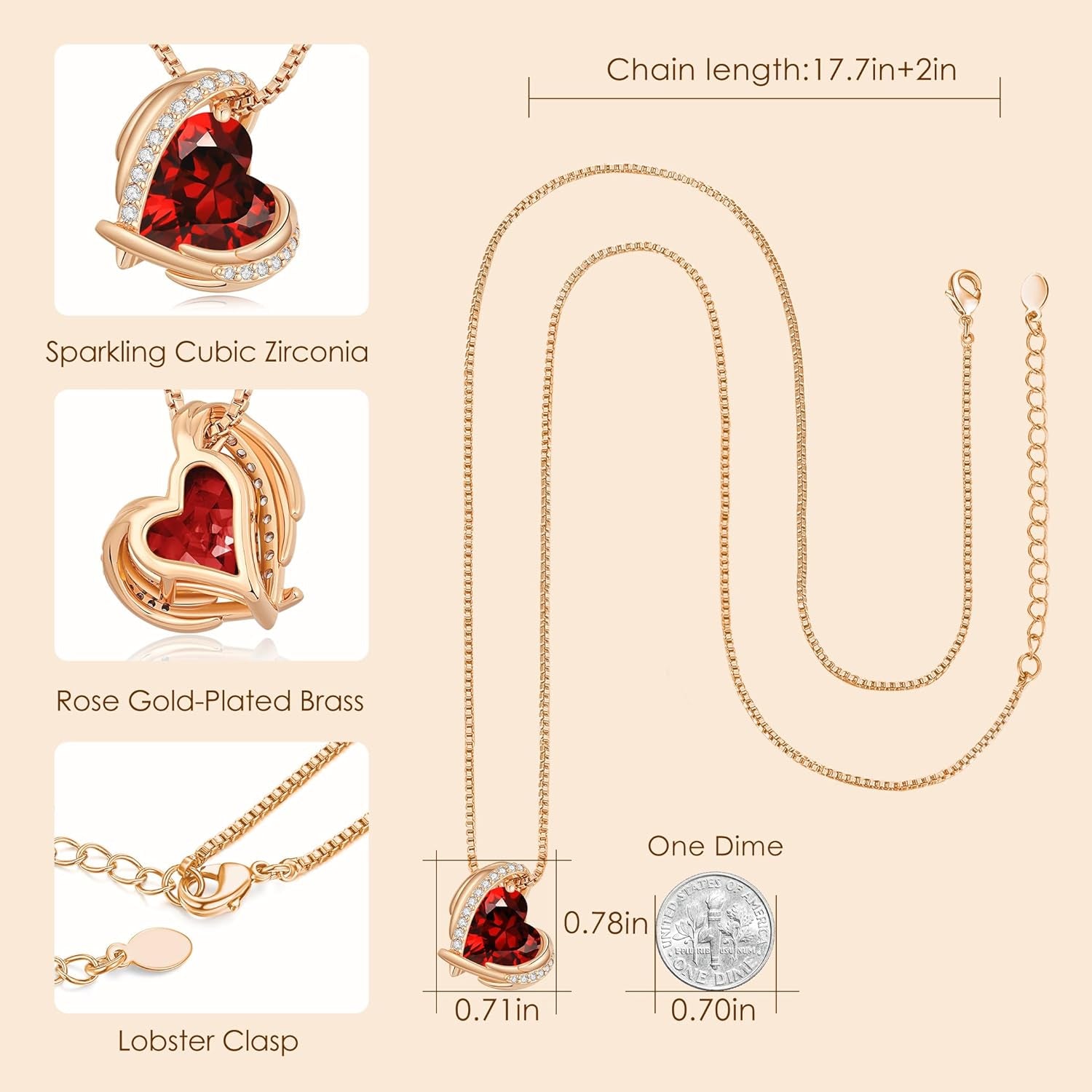 Mothers Day Gifts for Mom，Love Heart Pendant Necklaces for Women, Silver Tone Rose Gold Tone Birthstone Jewelry Gifts for Wife Her