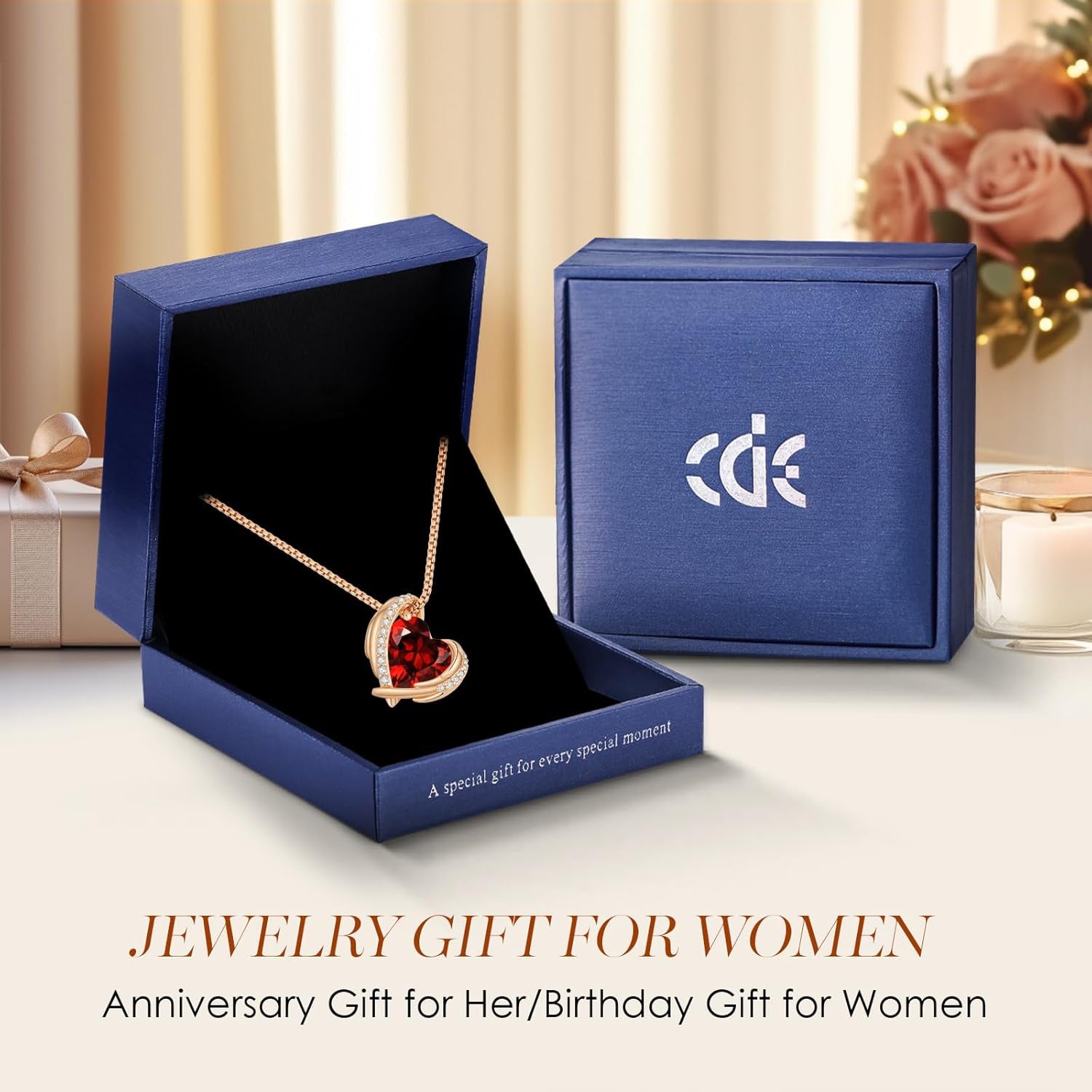 Mothers Day Gifts for Mom，Love Heart Pendant Necklaces for Women, Silver Tone Rose Gold Tone Birthstone Jewelry Gifts for Wife Her